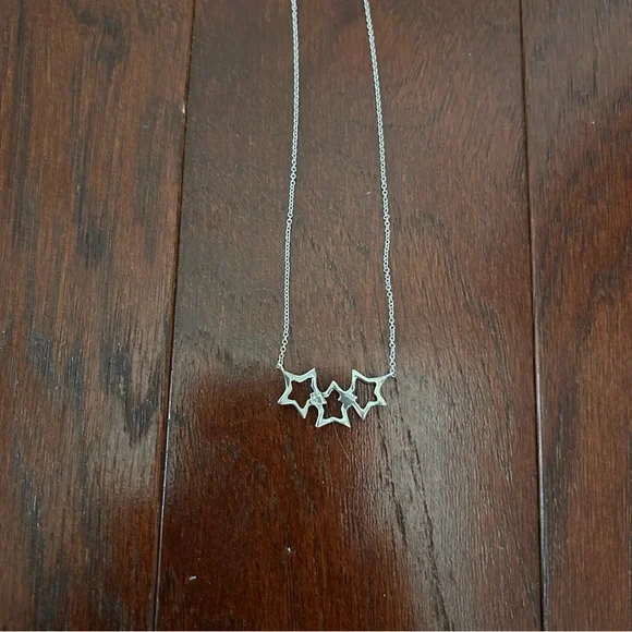 Auth Tiffany & Co. 925 Sterling Silver Triple Open Star Pendant Necklace 16" - Picture 8 of 11